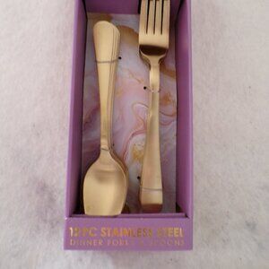 Tahari Home GOLD Tone Flatware Set Silverware 12 Pieces NEW